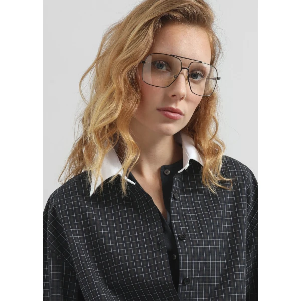 The Frankie Shop Hylan Checked Shirt - Dark Grey - Oversized Minimalist Tops in Grey - Shop at Luxury Shoes 