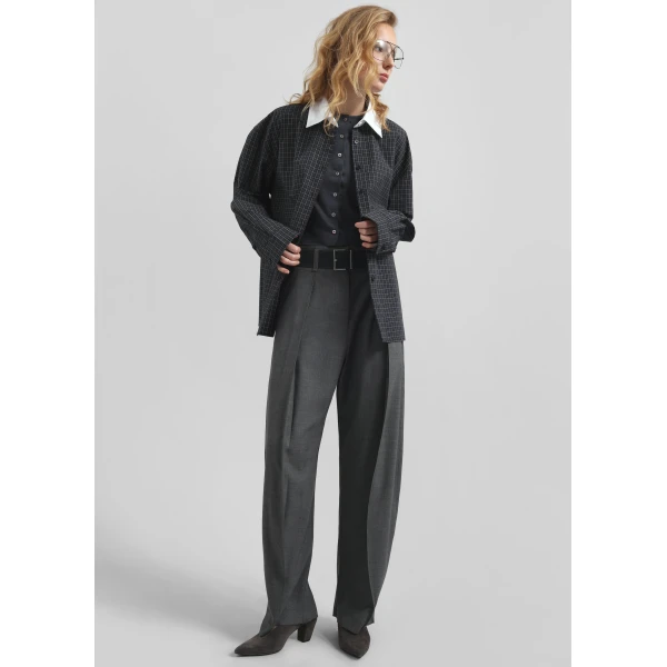 The Frankie Shop Hylan Checked Shirt - Dark Grey - Oversized Minimalist Tops in Grey - Shop at Luxury Shoes 