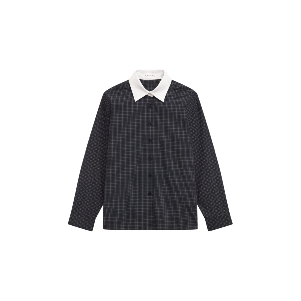 The Frankie Shop Hylan Checked Shirt - Dark Grey - Oversized Minimalist Tops in Grey - Shop at Luxury Shoes 