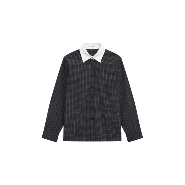 The Frankie Shop Hylan Checked Shirt - Dark Grey - Oversized Minimalist Tops in Grey - Shop at Luxury Shoes 