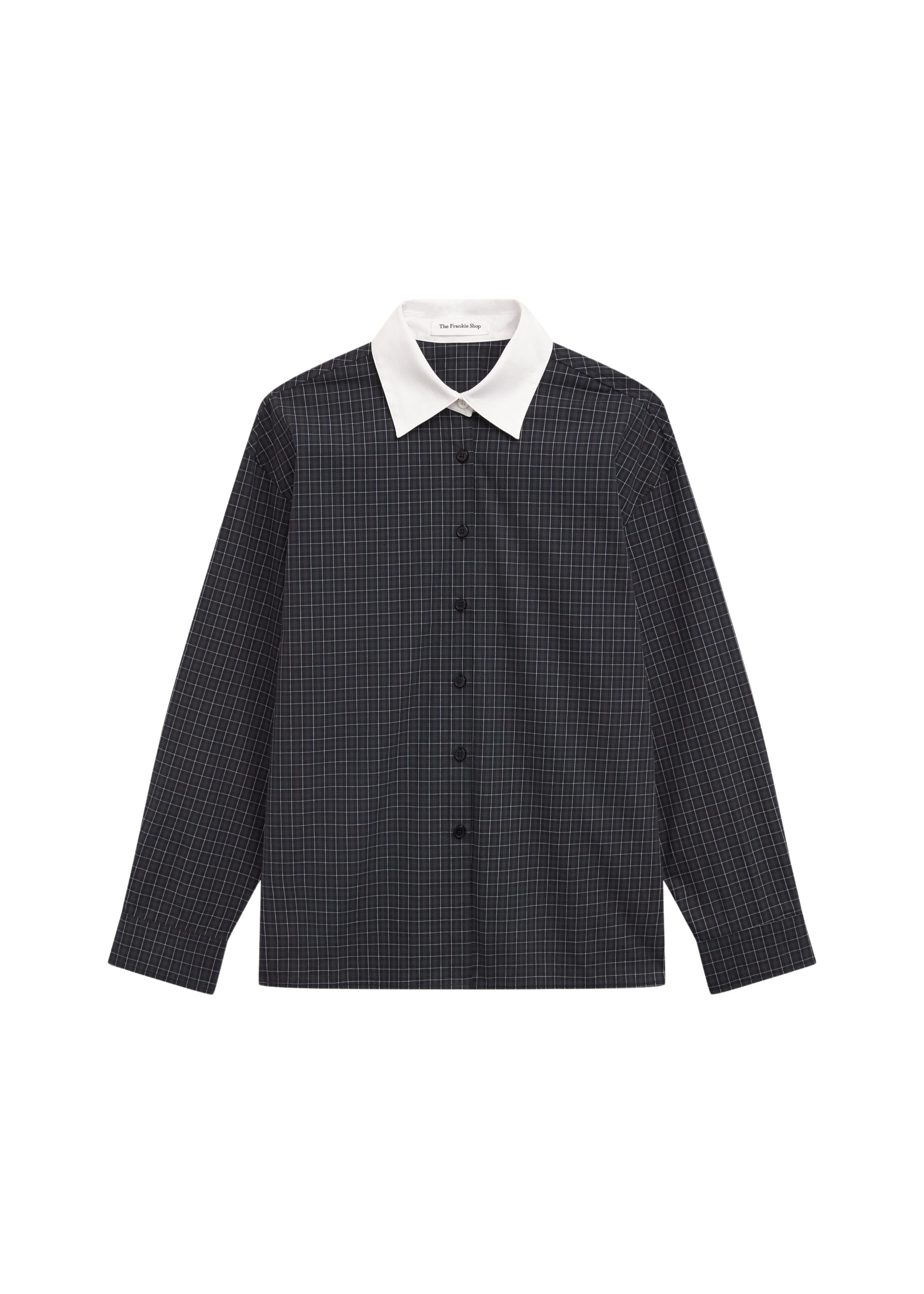The Frankie Shop Hylan Checked Shirt - Dark Grey - Oversized Minimalist Tops in Grey - Shop at Luxury Shoes 
