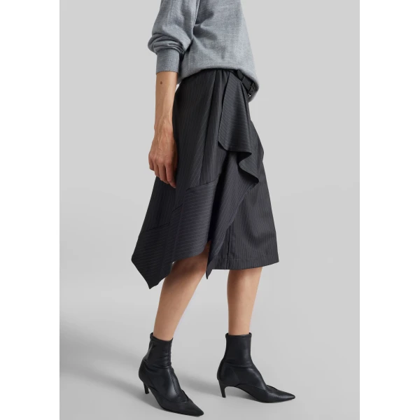 The Frankie Shop Iena Asymmetric Skirt - Charcoal Pinstripe - Oversized Minimalist Skirts in Multicolour - Shop at Luxury Shoes 