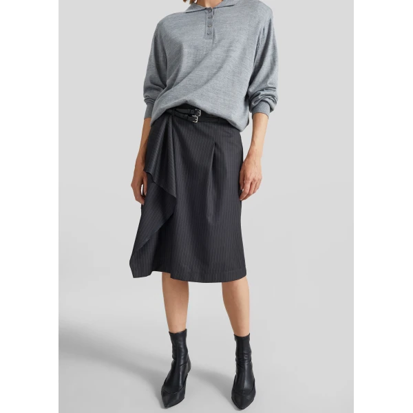 The Frankie Shop Iena Asymmetric Skirt - Charcoal Pinstripe - Oversized Minimalist Skirts in Multicolour - Shop at Luxury Shoes 