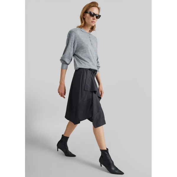 The Frankie Shop Iena Asymmetric Skirt - Charcoal Pinstripe - Oversized Minimalist Skirts in Multicolour - Shop at Luxury Shoes 