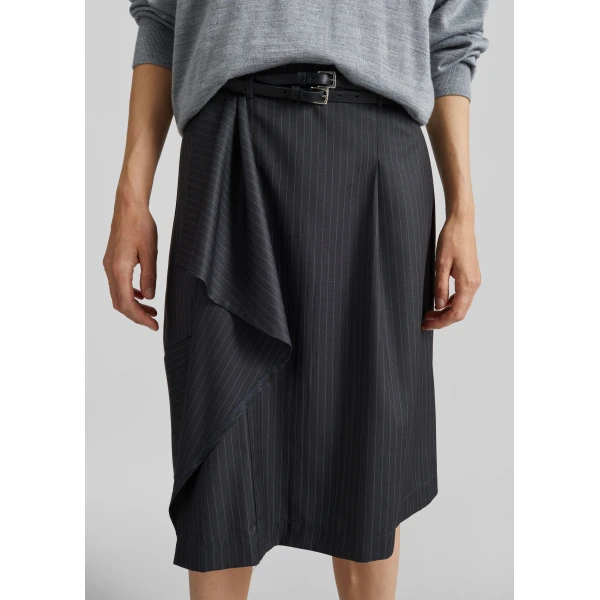The Frankie Shop Iena Asymmetric Skirt - Charcoal Pinstripe - Oversized Minimalist Skirts in Multicolour - Shop at Luxury Shoes 