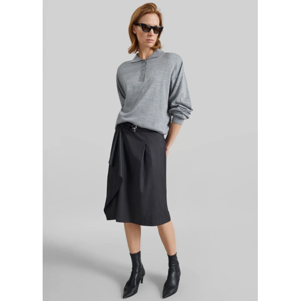 The Frankie Shop Iena Asymmetric Skirt - Charcoal Pinstripe - Oversized Minimalist Skirts in Multicolour - Shop at Luxury Shoes 