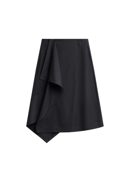 The Frankie Shop Iena Asymmetric Skirt - Charcoal Pinstripe - Oversized Minimalist Skirts in Multicolour - Shop at Luxury Shoes 