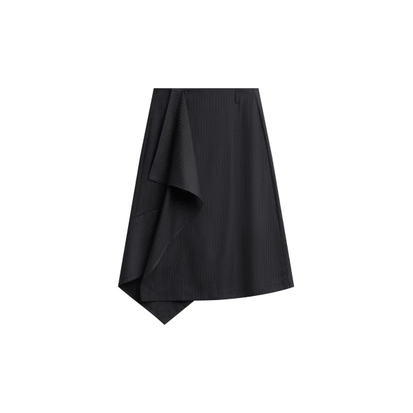 The Frankie Shop Iena Asymmetric Skirt - Charcoal Pinstripe - Oversized Minimalist Skirts in Multicolour - Shop at Luxury Shoes 