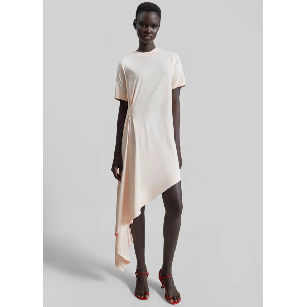The Frankie Shop Igari Asymmetric T-Shirt Dress - Cream Rose - Oversized Minimalist Dresses in Ivory - Shop at Luxury Shoes 