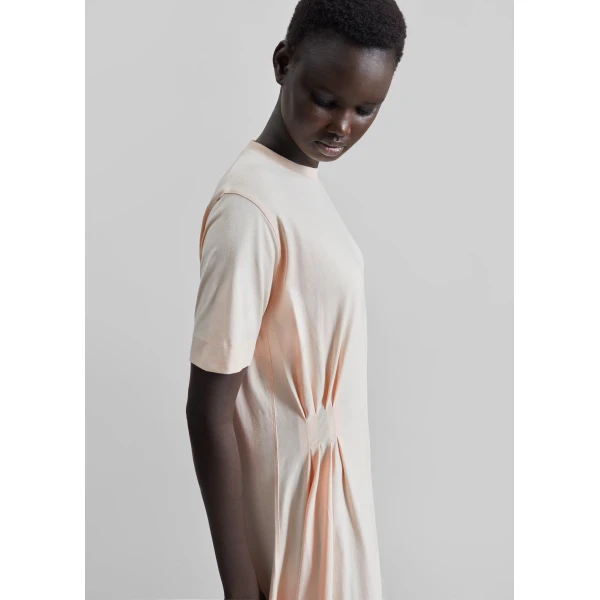 The Frankie Shop Igari Asymmetric T-Shirt Dress - Cream Rose - Oversized Minimalist Dresses in Ivory - Shop at Luxury Shoes 