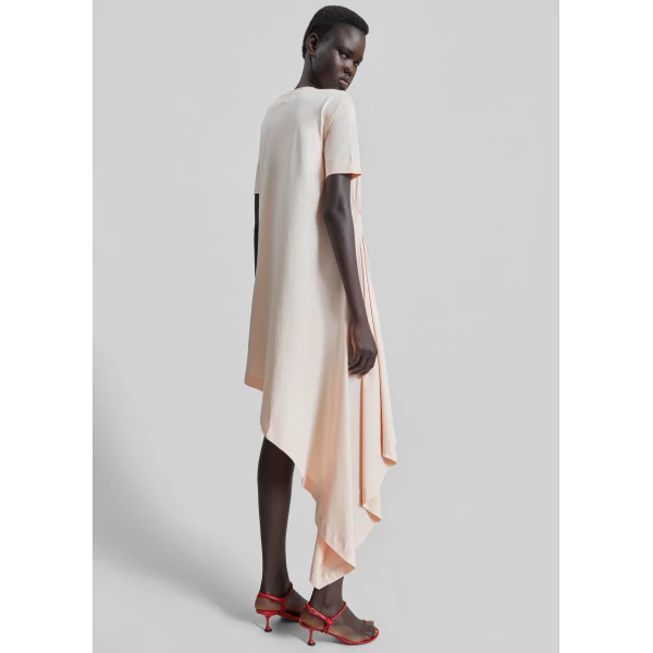 The Frankie Shop Igari Asymmetric T-Shirt Dress - Cream Rose - Oversized Minimalist Dresses in Ivory - Shop at Luxury Shoes 