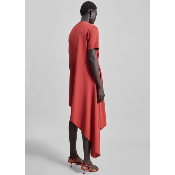 The Frankie Shop Igari Asymmetric T-Shirt Dress - Red - Oversized Minimalist Dresses in Red - Shop at Luxury Shoes 