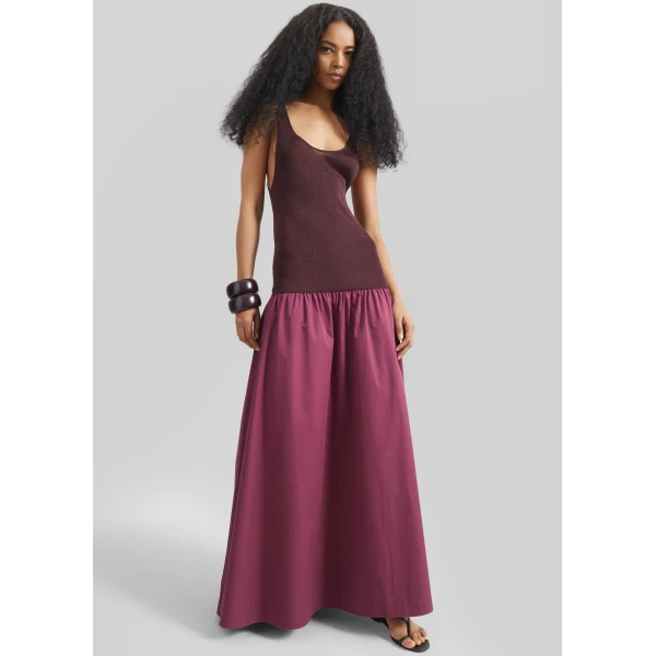 The Frankie Shop Iliya Drop Waist Maxi Dress - Burgundy - Oversized Minimalist Dresses in Red - Shop at Luxury Shoes 