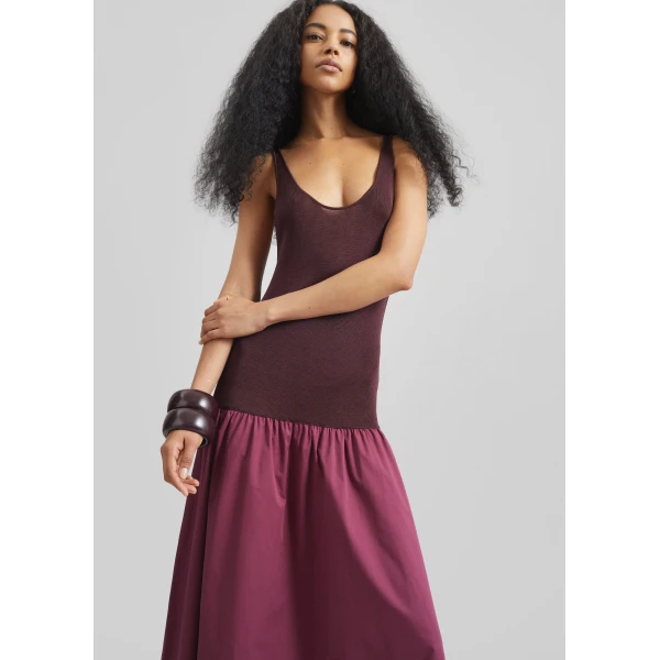 The Frankie Shop Iliya Drop Waist Maxi Dress - Burgundy - Oversized Minimalist Dresses in Red - Shop at Luxury Shoes 
