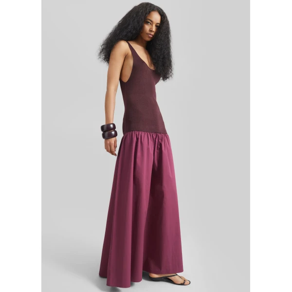 The Frankie Shop Iliya Drop Waist Maxi Dress - Burgundy - Oversized Minimalist Dresses in Red - Shop at Luxury Shoes 