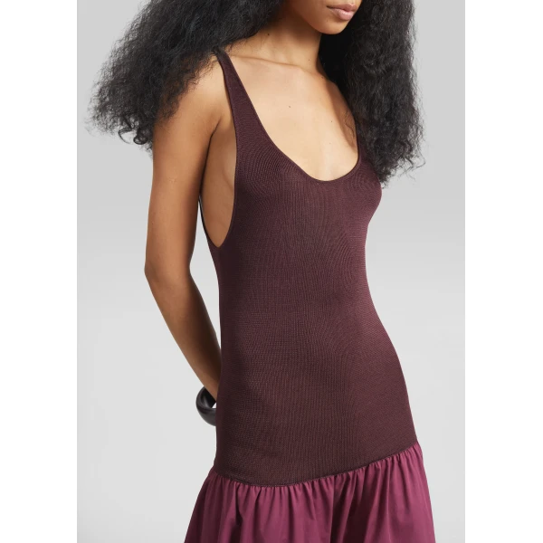The Frankie Shop Iliya Drop Waist Maxi Dress - Burgundy - Oversized Minimalist Dresses in Red - Shop at Luxury Shoes 