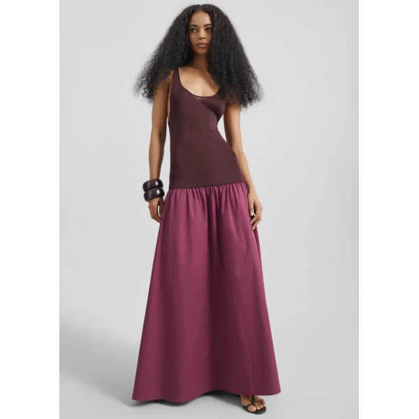 The Frankie Shop Iliya Drop Waist Maxi Dress - Burgundy - Oversized Minimalist Dresses in Red - Shop at Luxury Shoes 