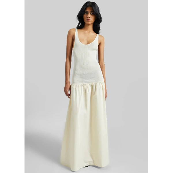 The Frankie Shop Iliya Drop Waist Maxi Dress - Cream - Oversized Minimalist Dresses in Ivory - Shop at Luxury Shoes 