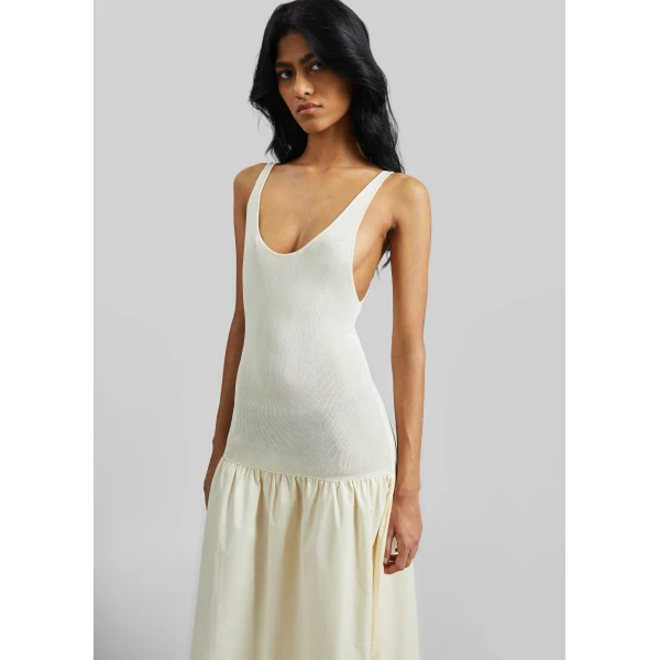 The Frankie Shop Iliya Drop Waist Maxi Dress - Cream - Oversized Minimalist Dresses in Ivory - Shop at Luxury Shoes 