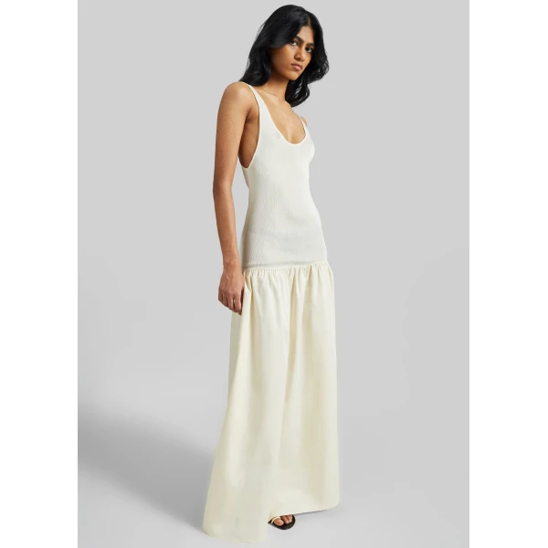 The Frankie Shop Iliya Drop Waist Maxi Dress - Cream - Oversized Minimalist Dresses in Ivory - Shop at Luxury Shoes 