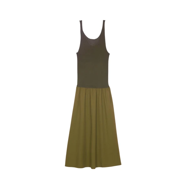 The Frankie Shop Iliya Drop Waist Maxi Dress - Olive - Oversized Minimalist Dresses in Green - Shop at Luxury Shoes 