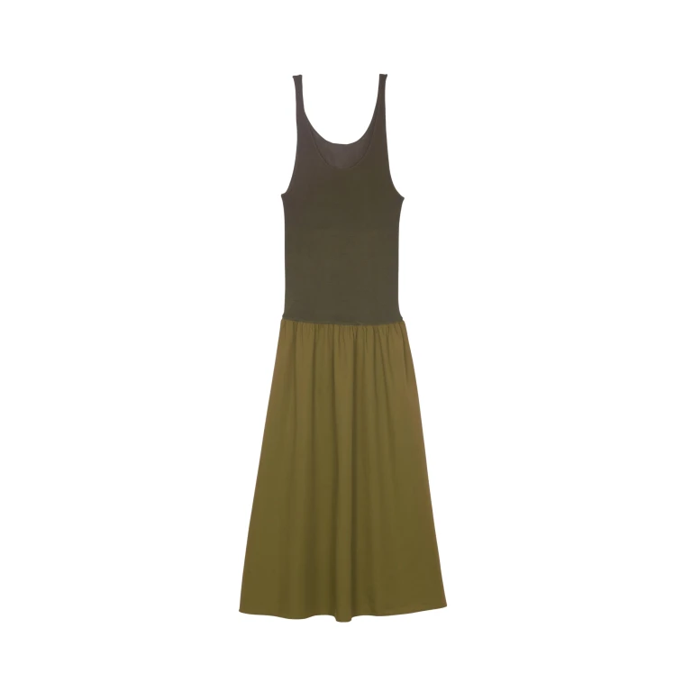 The Frankie Shop Iliya Drop Waist Maxi Dress - Olive - Oversized Minimalist Dresses in Green - Shop at Luxury Shoes 