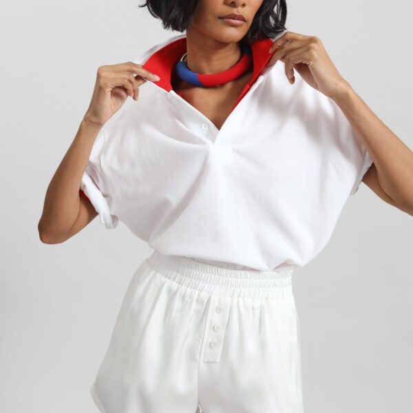 The Frankie Shop Ilsen Satin Boxer Shorts – White, view 2