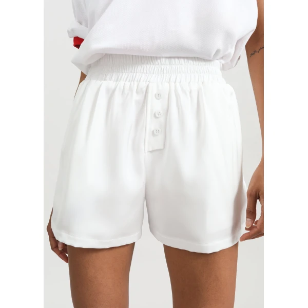 The Frankie Shop Ilsen Satin Boxer Shorts - White - Oversized Minimalist Shorts in White - Shop at Luxury Shoes 
