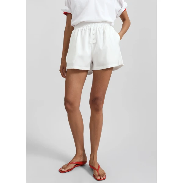 The Frankie Shop Ilsen Satin Boxer Shorts - White - Oversized Minimalist Shorts in White - Shop at Luxury Shoes 