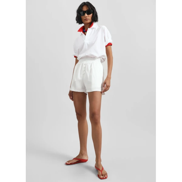 The Frankie Shop Ilsen Satin Boxer Shorts - White - Oversized Minimalist Shorts in White - Shop at Luxury Shoes 