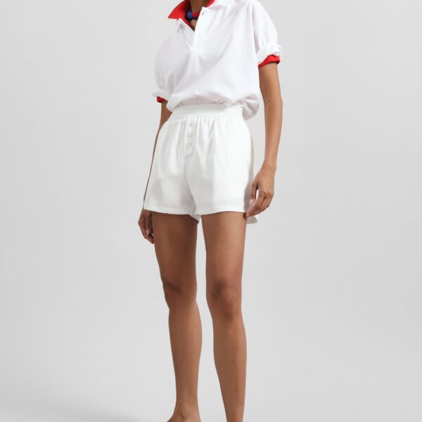 The Frankie Shop Ilsen Satin Boxer Shorts – White, view 6