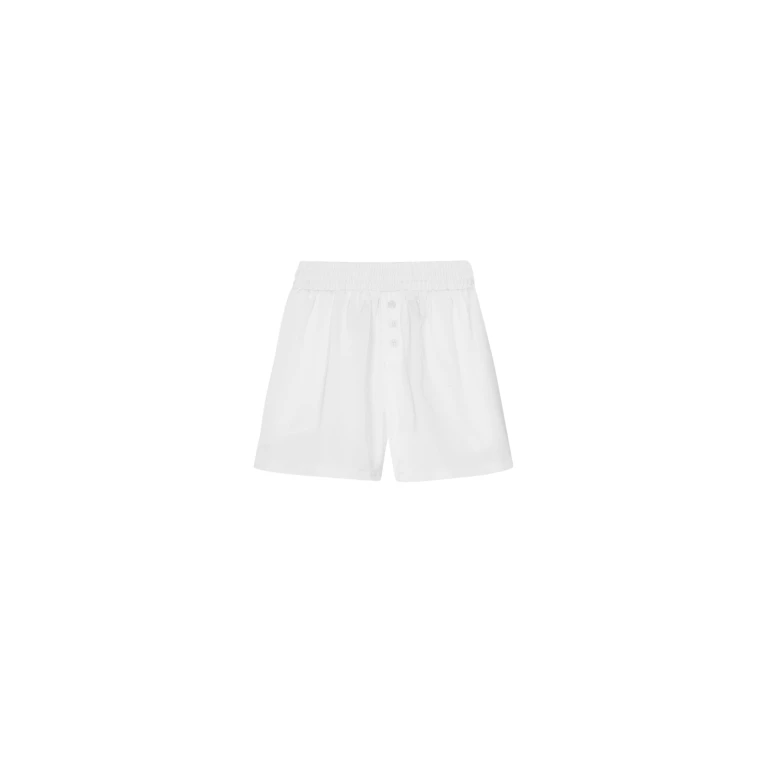 The Frankie Shop Ilsen Satin Boxer Shorts - White - Oversized Minimalist Shorts in White - Shop at Luxury Shoes 