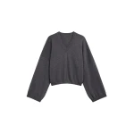 The Frankie Shop Ilston V-Neck Sweater - Grey - Oversized Minimalist Knitwear in Grey - Shop at Luxury Shoes 