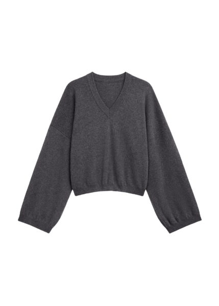 The Frankie Shop Ilston V-Neck Sweater - Grey - Oversized Minimalist Knitwear in Grey - Shop at Luxury Shoes 