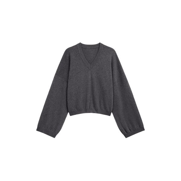 The Frankie Shop Ilston V-Neck Sweater - Grey - Oversized Minimalist Knitwear in Grey - Shop at Luxury Shoes 