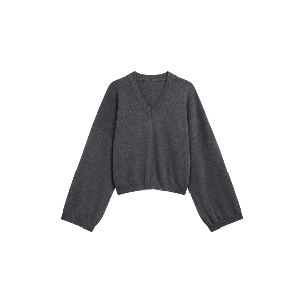 The Frankie Shop Ilston V-Neck Sweater - Grey - Oversized Minimalist Knitwear in Grey - Shop at Luxury Shoes 