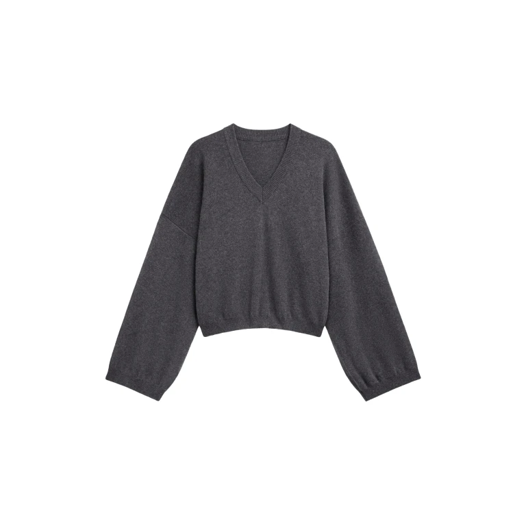 The Frankie Shop Ilston V-Neck Sweater - Grey - Oversized Minimalist Knitwear in Grey - Shop at Luxury Shoes 