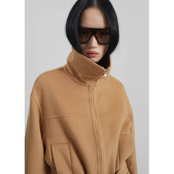 The Frankie Shop Imphal Belted Wool Jacket - Camel - Oversized Minimalist Jackets in Beige - Shop at Luxury Shoes 