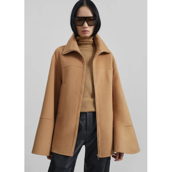 The Frankie Shop Imphal Belted Wool Jacket - Camel - Oversized Minimalist Jackets in Beige - Shop at Luxury Shoes 