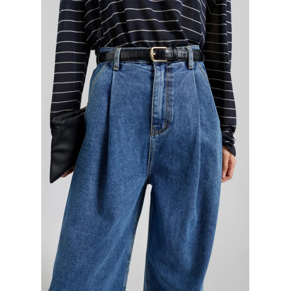 The Frankie Shop Isabella Denim Pants - Medium Wash - Oversized Minimalist Pants in Grey - Shop at Luxury Shoes 