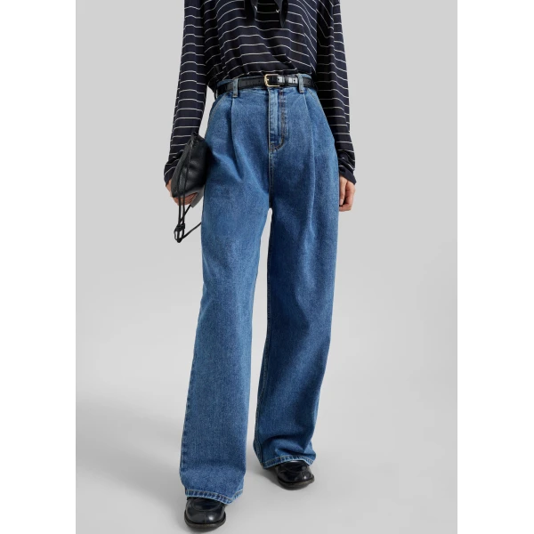 The Frankie Shop Isabella Denim Pants - Medium Wash - Oversized Minimalist Pants in Grey - Shop at Luxury Shoes 