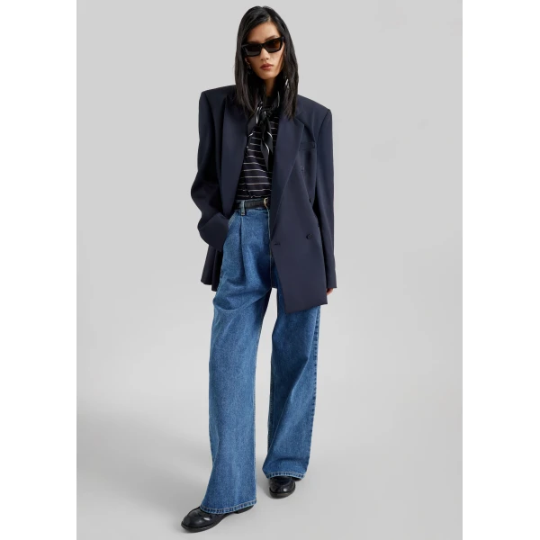 The Frankie Shop Isabella Denim Pants - Medium Wash - Oversized Minimalist Pants in Grey - Shop at Luxury Shoes 