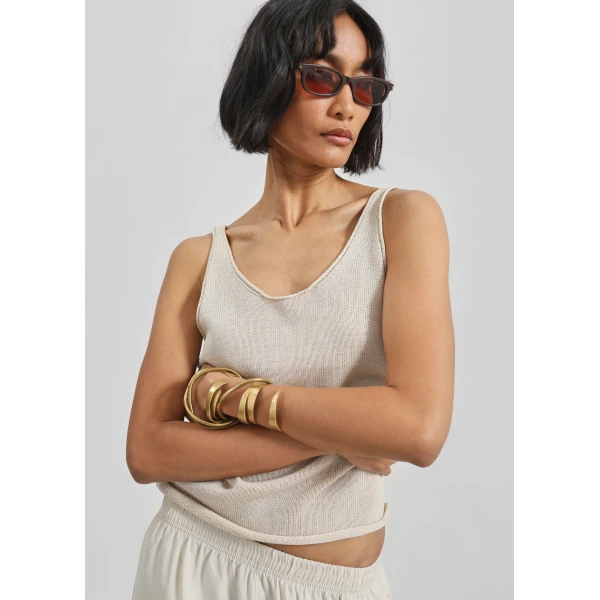 The Frankie Shop Islay Open-Back Knit Tank - Beige - Oversized Minimalist Tops in Beige - Shop at Luxury Shoes 