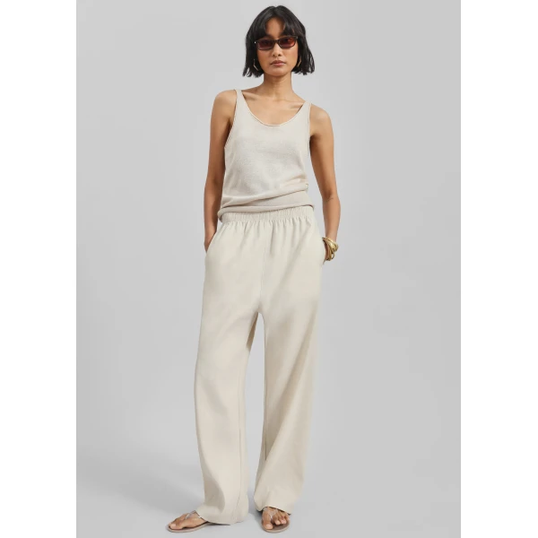 The Frankie Shop Islay Open-Back Knit Tank - Beige - Oversized Minimalist Tops in Beige - Shop at Luxury Shoes 