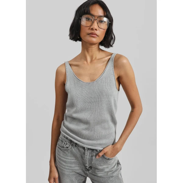The Frankie Shop Islay Open-Back Knit Tank - Grey - Oversized Minimalist Tops in Grey - Shop at Luxury Shoes 