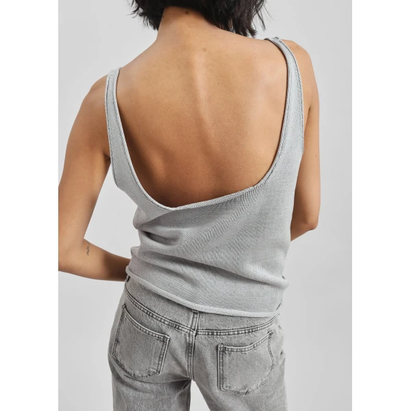 The Frankie Shop Islay Open-Back Knit Tank - Grey - Oversized Minimalist Tops in Grey - Shop at Luxury Shoes 
