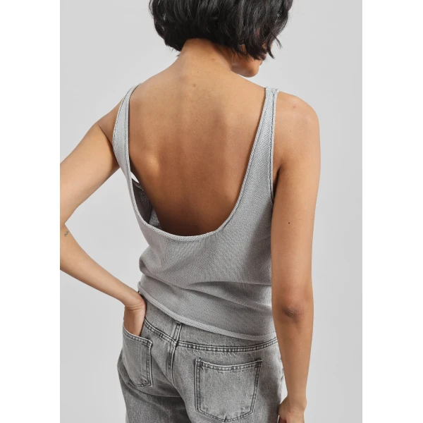 The Frankie Shop Islay Open-Back Knit Tank - Grey - Oversized Minimalist Tops in Grey - Shop at Luxury Shoes 