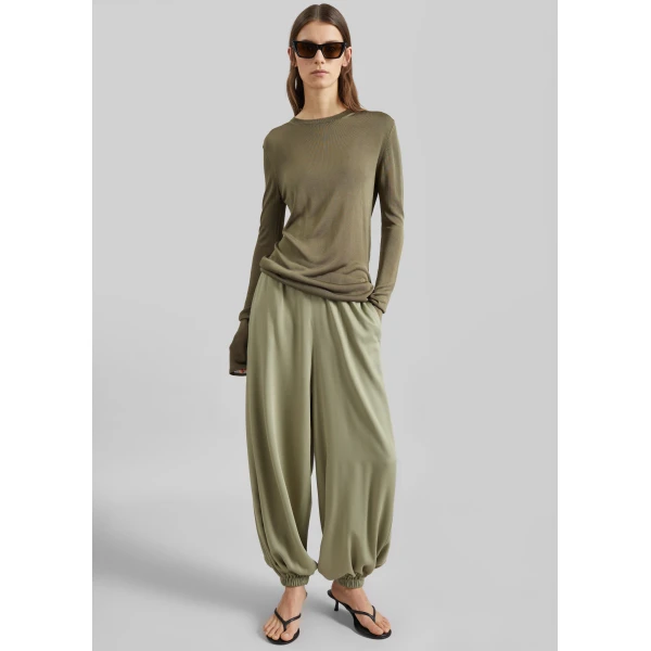 The Frankie Shop Isola Fluid Balloon Pants - Sage - Oversized Minimalist Pants in Green - Shop at Luxury Shoes 