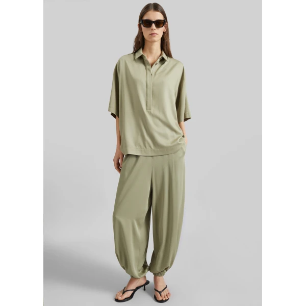The Frankie Shop Isola Fluid Balloon Pants - Sage - Oversized Minimalist Pants in Green - Shop at Luxury Shoes 