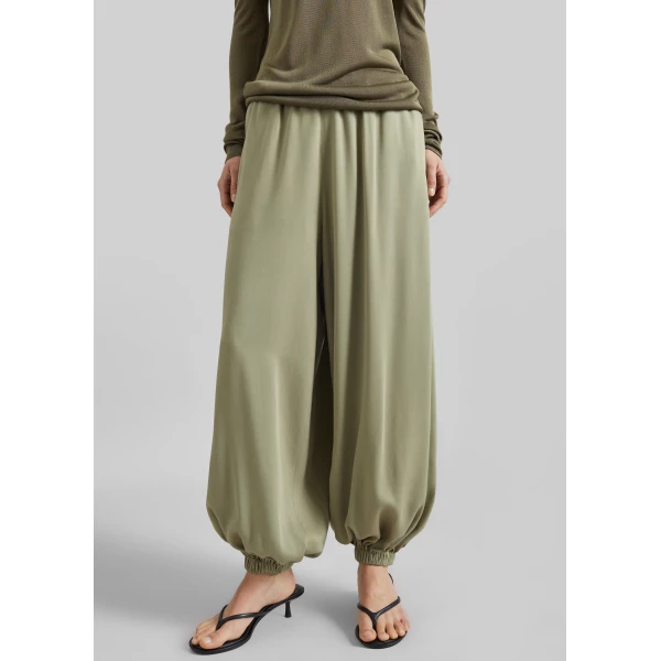 The Frankie Shop Isola Fluid Balloon Pants - Sage - Oversized Minimalist Pants in Green - Shop at Luxury Shoes 